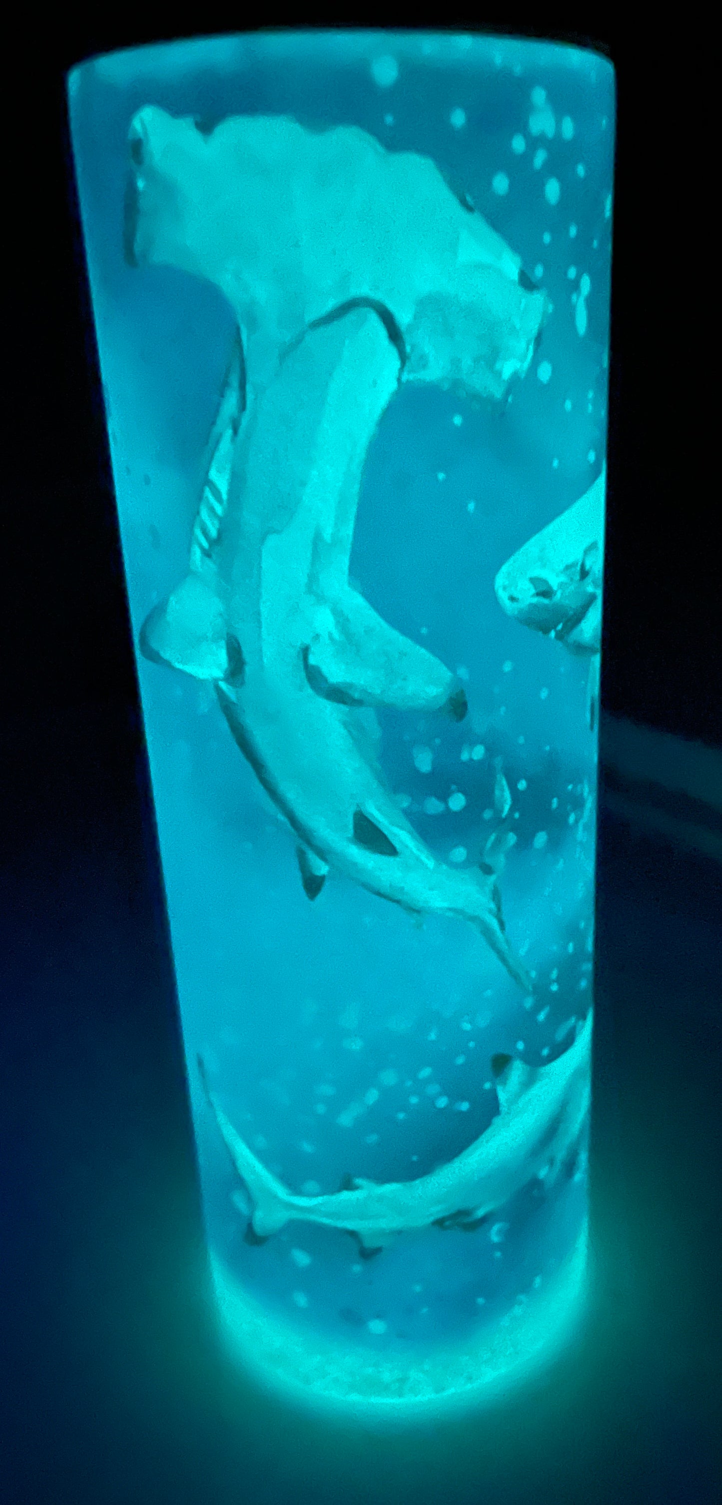 20oz glossy or Light Blue Glow in the Dark Shark Tumbler