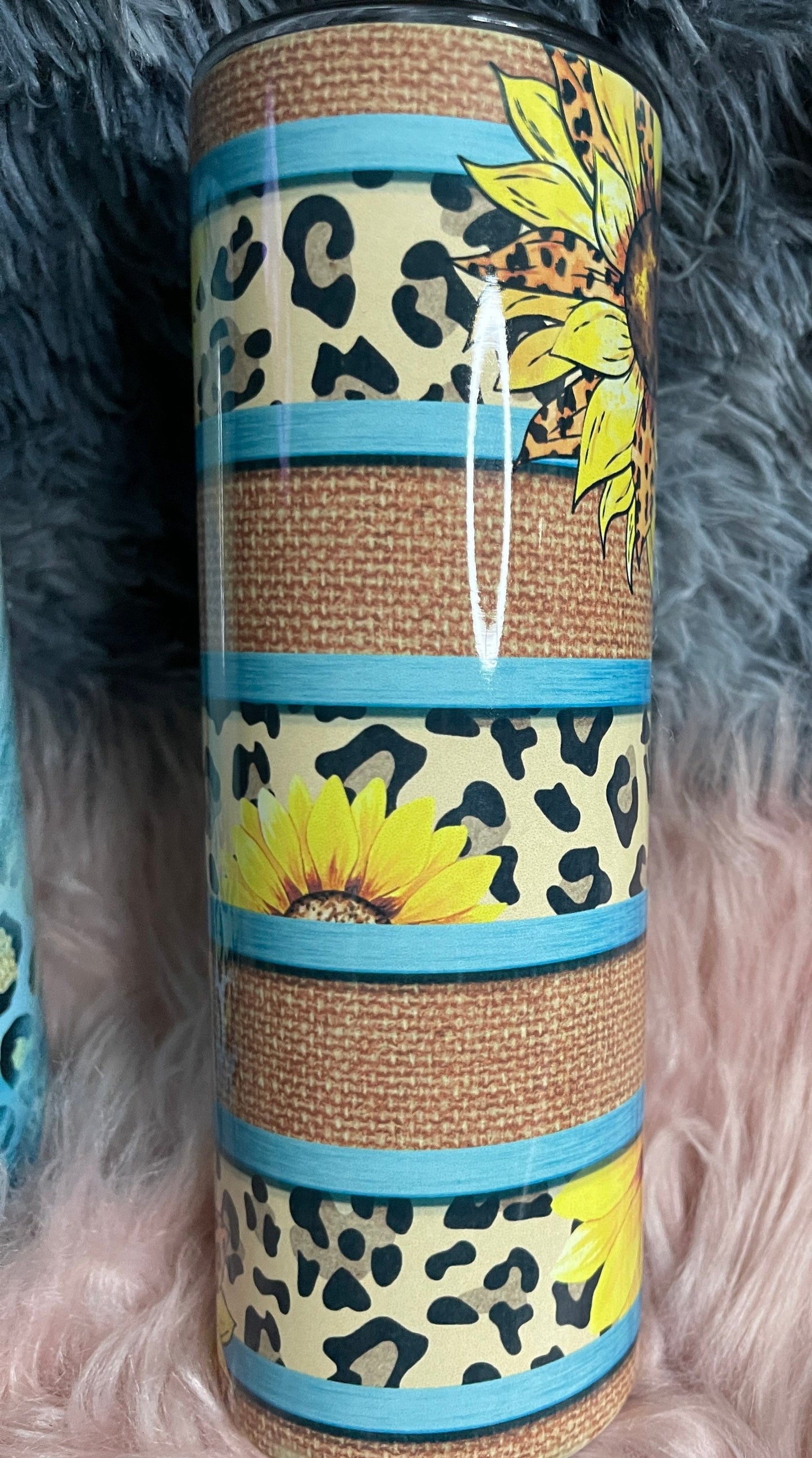 20oz sunflower leopard print with teal stripes