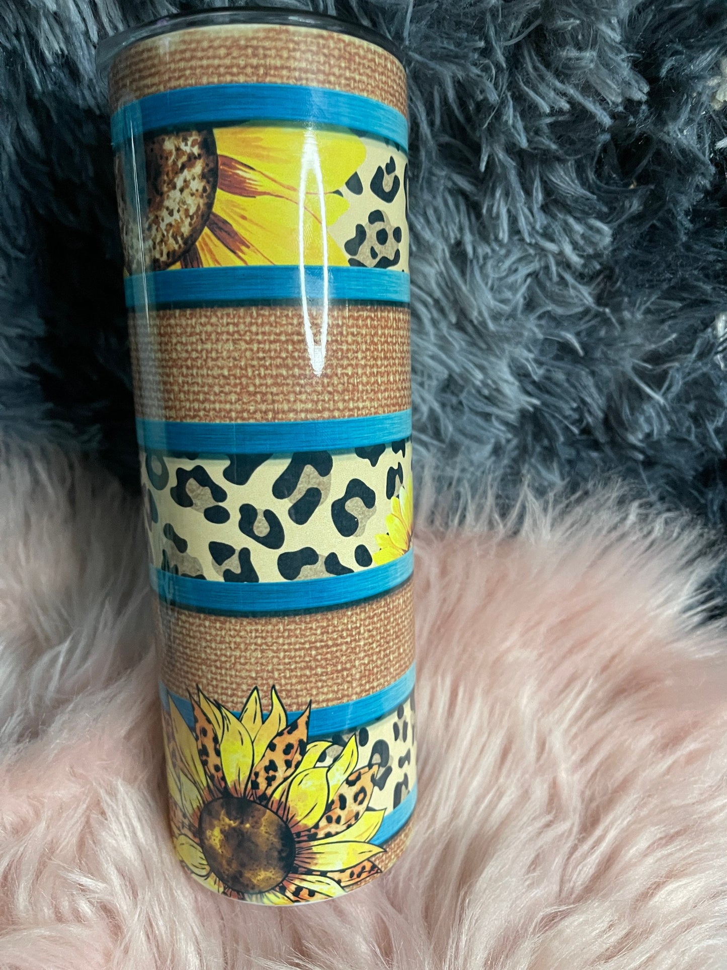 20oz sunflower leopard print with teal stripes