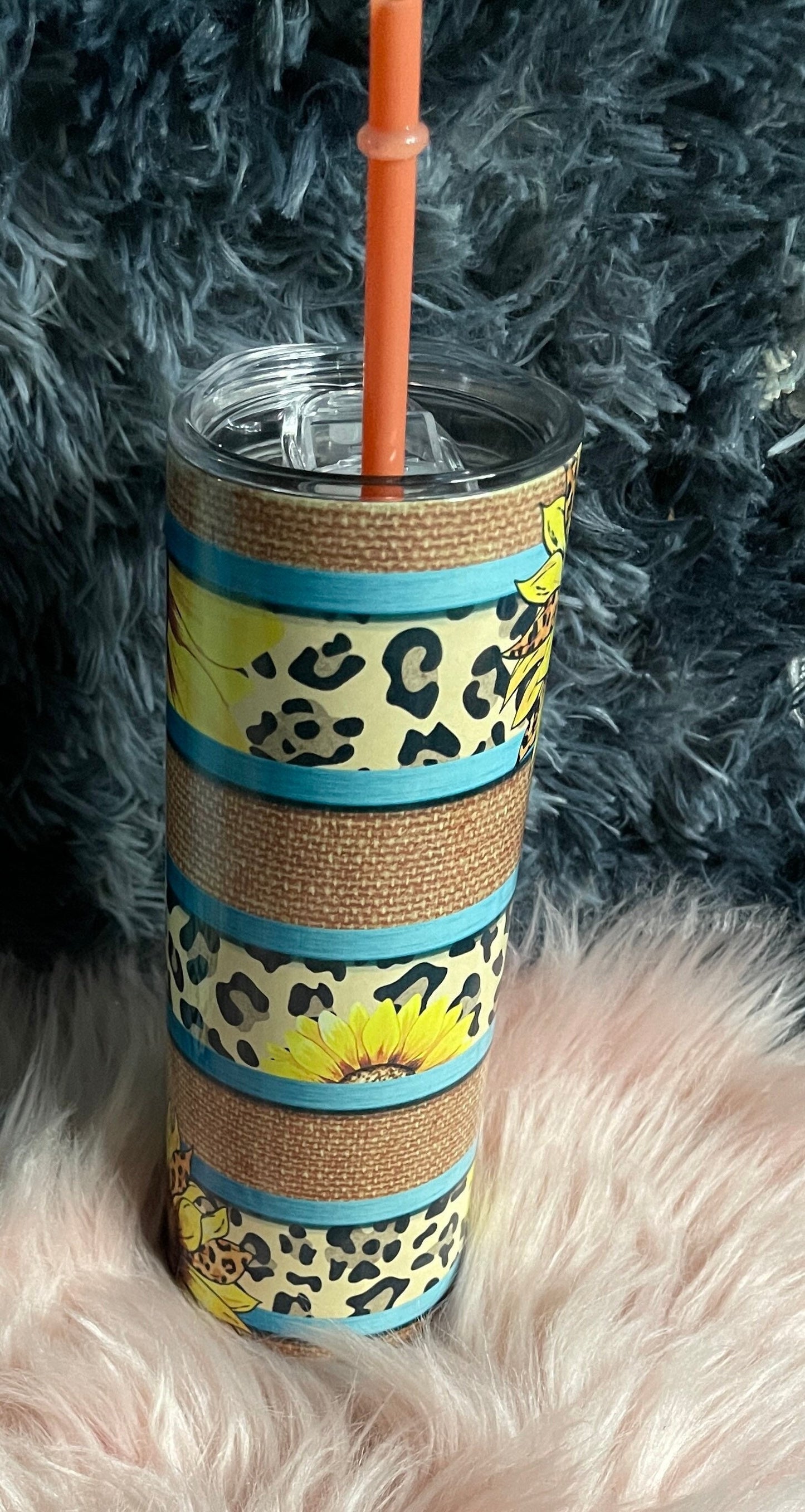 20oz sunflower leopard print with teal stripes