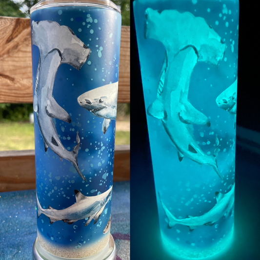 20oz glossy or Light Blue Glow in the Dark Shark Tumbler