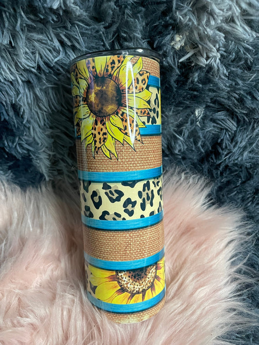 20oz sunflower leopard print with teal stripes